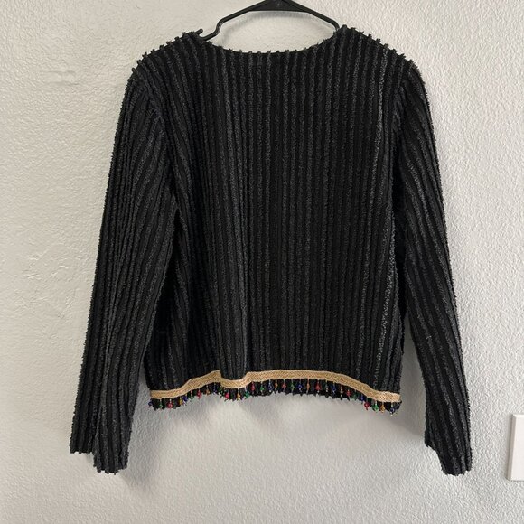 Vtg 80s Black Handmade Chenille Beaded Jacket Blanket Style Womens Size M/L - Picture 3 of 5
